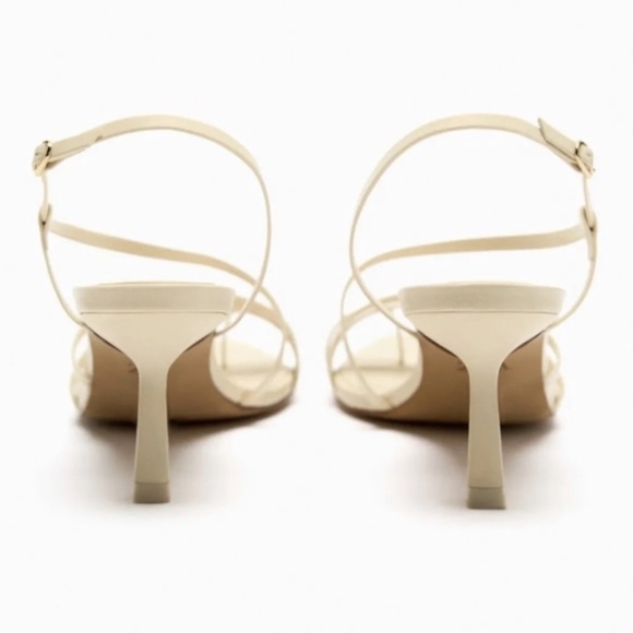 NWT ZARA Pointed Toe Heeled Leather Sandals White Women’s Size 6.5 - Picture 4 of 8